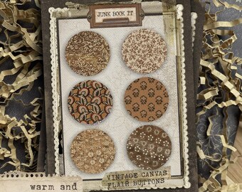Warm And Vantage Canvas Flair Buttons, Shabby Floral Junk Journaling, Floral Journaling, Flair Buttons, Flower Junk Journal Embellishment