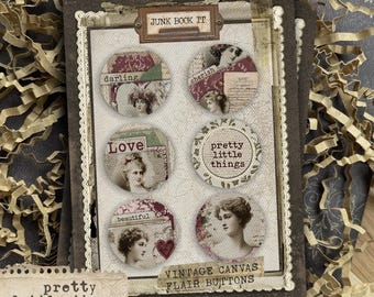 Pretty Little Things Canvas Flair Buttons, Shabby Floral Junk Journaling, Floral Journaling, Flair Buttons, Love Junk Journal Embellishment