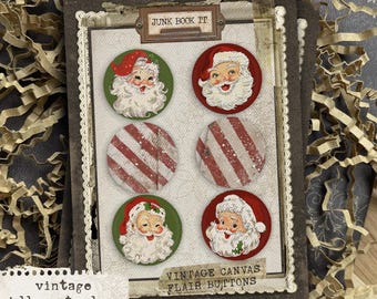 Vintage Jolly Santa Claus Buttons, Winter Junk Journaling, Christmas Junk Journaling, Santa Flair Buttons, Christmas Embellishments, Flair