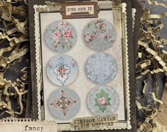 Fancy Florals Canvas Flair Buttons, Shabby Floral Junk Journaling, Spring Journaling, Card Making, Flower Junk Journal embellishments