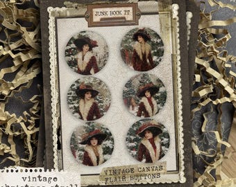Vintage Christmas Stroll, Winter Junk Journaling, Christmas Junk Journaling, Card Making, Holiday Flair Buttons, Christmas Embellishments