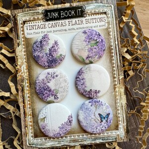 Boutons de style toile lilas, journal indésirable lilas vintage, journal indésirable de printemps, scrapbooking, fabrication de cartes, journal indésirable fleurs de printemps