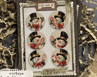 Vintage Frosty The Snowman Buttons, Winter Junk Journaling, Christmas Junk Journaling, Holiday Flair Buttons, Winter Embellishments, Snowman