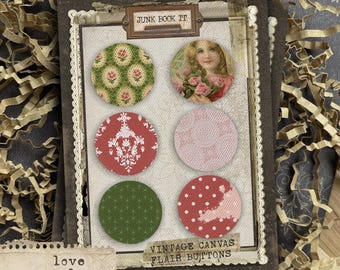 Love You Always Canvas Flair Buttons, Shabby Floral Junk Journaling, Floral Journaling, Flair Buttons, Love Junk Journal Embellishment