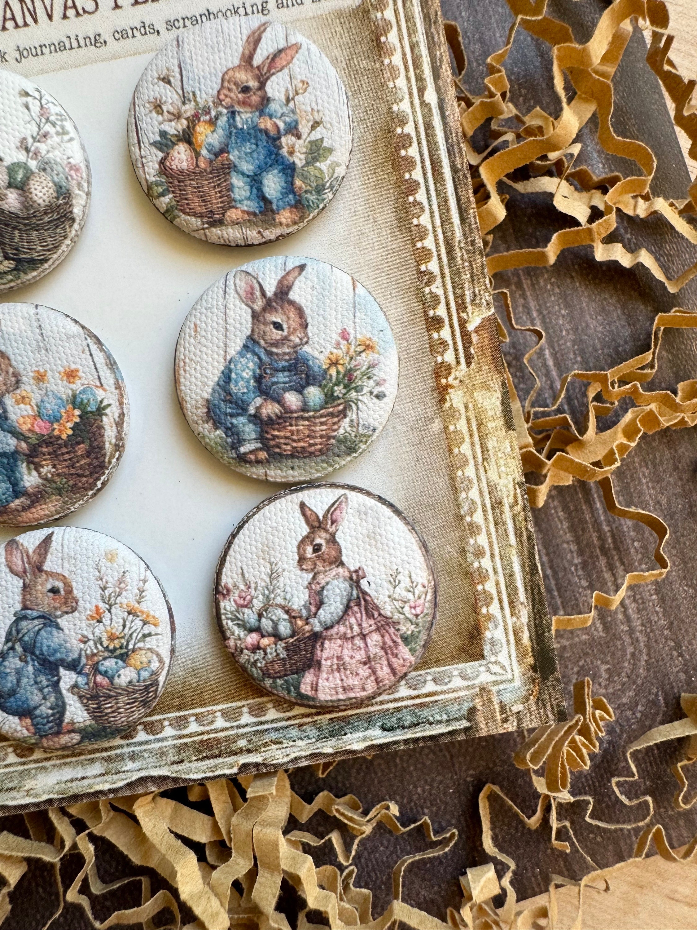 Easter Bunny Canvas Flair Buttons, Easter Junk Journaling, Spring Junk ...