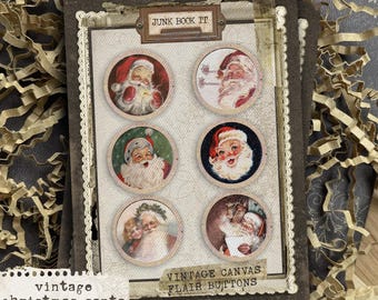 Vintage Christmas Santa, Winter Junk Journaling, Christmas Junk Journaling, Card Making, Santa Flair Buttons, Christmas Embellishments