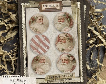 Vintage Pink Santa Buttons, Winter Junk Journaling, Christmas Junk Journaling, Santa Flair Buttons, Christmas Embellishments Junk Journal