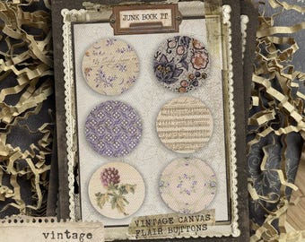Vintage Notes Canvas Flair Buttons, Shabby Floral Junk Journaling, Floral Journaling, Flair Buttons, Flower Junk Journal Embellishment