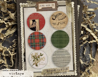 Vintage Christmas Carol, Winter Junk Journaling, Christmas Junk Journaling, Card Making, Flair Buttons, Christmas Embellishments