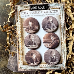 School Kids Canvas Flair Buttons, Vintage School Photograph Junk Journaling, School Junk Journaling, Junk Journal Embellishments, Acidamea