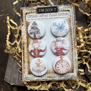 Botões de lona vintage quebra-nozes 2, diário de lixo quebra-nozes, diário de lixo de Natal, scrapbooking, criação de cartões, diário de lixo