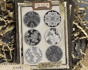 Moody But Pretty Canvas Flair Buttons, Shabby Floral Junk Journaling, Floral Journaling, Flair Buttons, Flower Junk Journal Embellishment