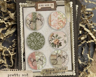 Pretty And Lovely Canvas Flair Buttons, Shabby Floral Junk Journaling, Butterfly Journaling, Card Making, Junk Journal Embellishments
