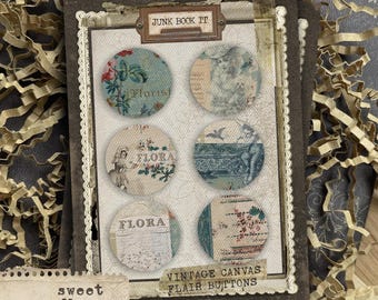 Sweet Flora Canvas Flair Buttons, Shabby Floral Junk Journaling, Floral Journaling, Flair Buttons, Flower Junk Journal Embellishment