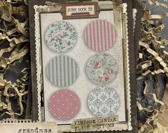 Grandmas Florals Canvas Flair Buttons, Shabby Floral Junk Journaling, Spring Journaling, Card Making, Flower Junk Journal Embellishments