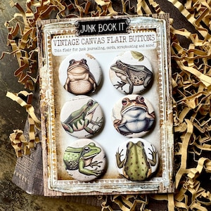 Vintage Frog Canvas Flair Buttons, Junk Journaling, Frog Junk Journaling, Frogs Junk Journaling, Vintage Toad Junk Journaling, Toad Journal