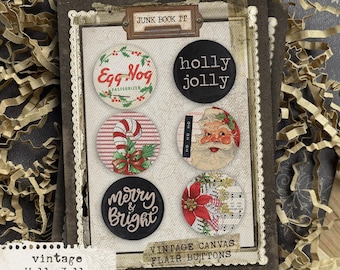Vintage Holly Jolly Buttons, Winter Junk Journaling, Christmas Junk Journaling, Santa Flair Buttons, Christmas Embellishments Junk Journal