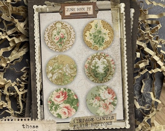 Vintage Florals Canvas Flair Buttons, Shabby Floral Junk Journaling, Floral Journaling, Flair Buttons, Flower Junk Journal Embellishment