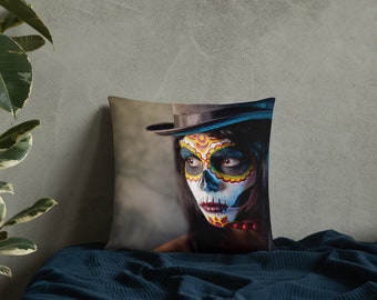 Chapeaux off Lady Day of the Dead Throw Pillow