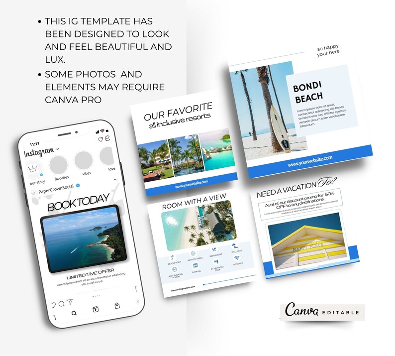 Travel Agent Instagram Template, Canva Social Media Post & Story ...