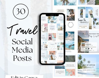 Travel Agent Instagram Post Templates, Canva Social Media Templates, 30 Vacation Social Media Instagram Posts, Writing Prompts, Beach Travel