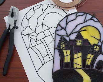 Spooky House- Stained Glass Pattern (Digital PDF Format)