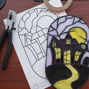 Spooky House- Stained Glass Pattern (Digital PDF Format)