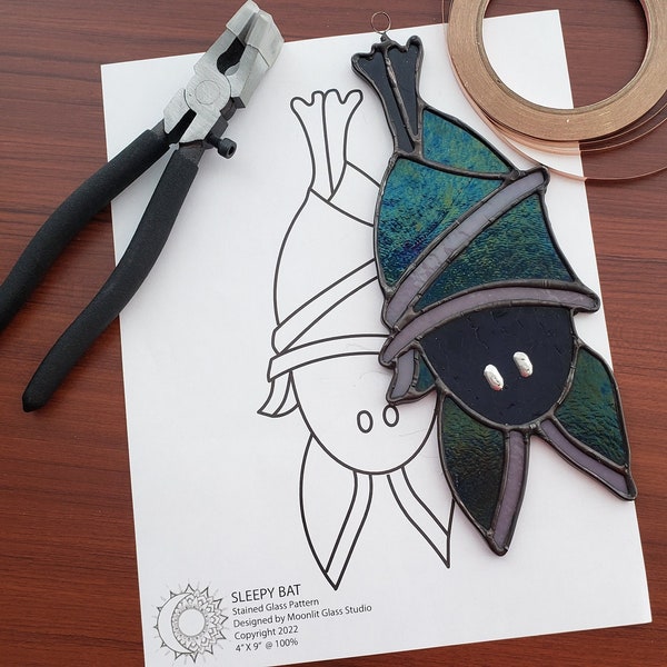 Sleepy Bat Friend - Stained Glass Pattern (Digital PDF Format)
