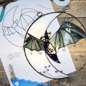 Lunar Bat - Stained Glass Pattern (Digital PDF Format)