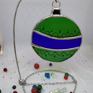 Stained Glass Ornament Suncatcher Ball: Green and Blue with Hand Decoration