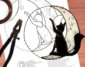 Lunar Kitty - Stained Glass Pattern (Digital PDF Format)