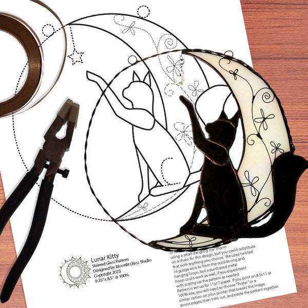 Lunar Kitty - Modèle de vitrail (Format PDF numérique)