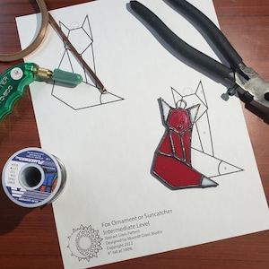 Geometrische Fox - Glas-in-loodpatroon - Ornament / Suncatcher (digitale PDF-versie)
