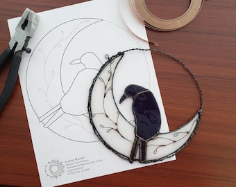Lunar Raven - Stained Glass Pattern (Digital PDF Format)