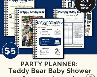 Preppy Teddy Bear Baby Shower Party Planner – 15 Page Printable | Instant Download | Party Guide