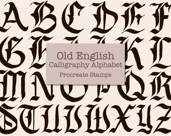 Procreate Stamps | Old English Calligraphy Letters, Antique Calligraphy Style Alphabet Procreate Stamps, iPad Lettering Stamps for Procreate