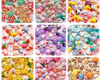 10pcs mixed resin cabochons cute kawaii mixed charms pink purple blue brown decoden for phone case deco hair clip deco DIY random mix