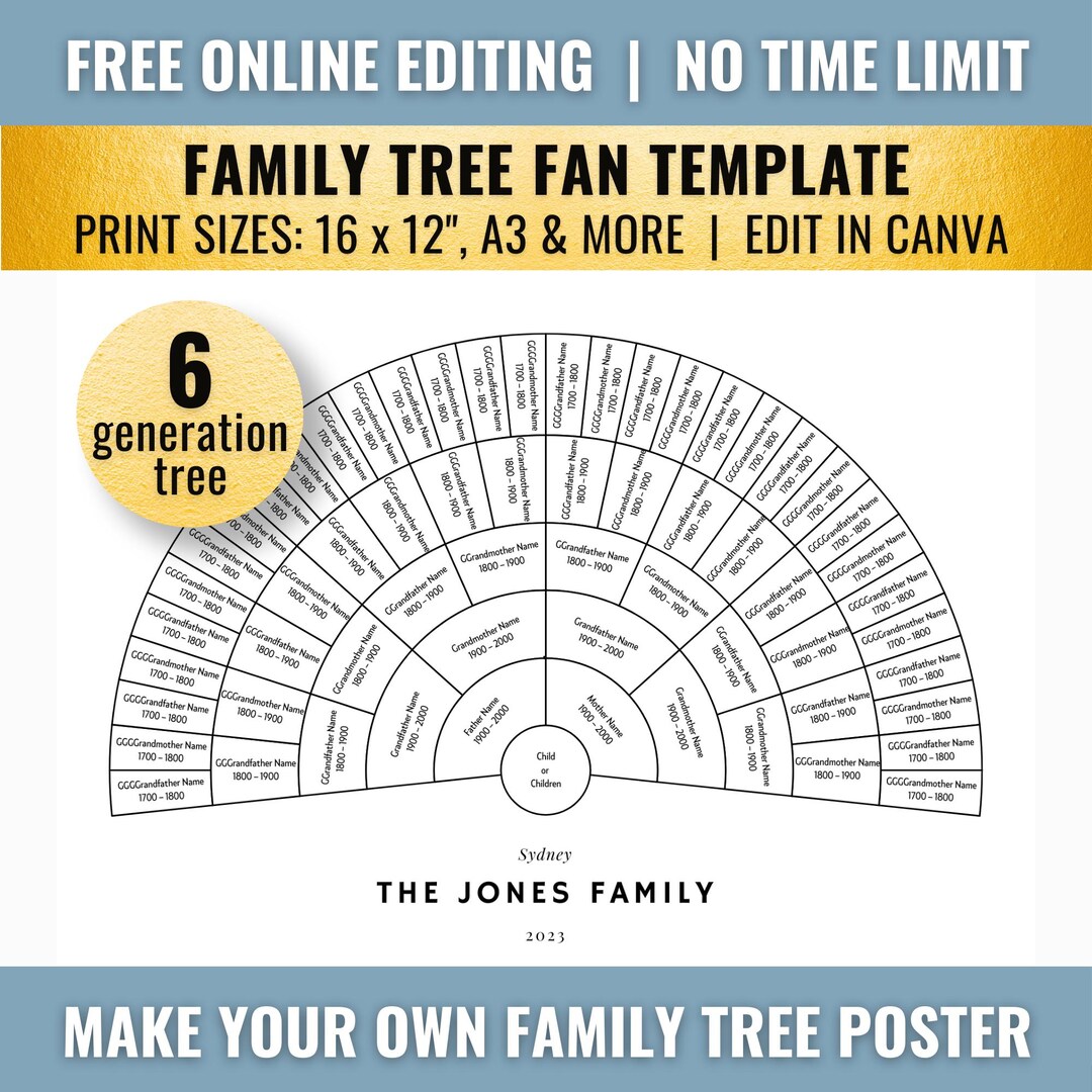Family Tree Template - Black and White Fan Chart - Edit in Canva - 6 ...