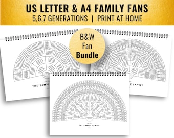 Book Format 5-7 Generation Family Fan Template Bundle (11x8.5 & A4, Canva)