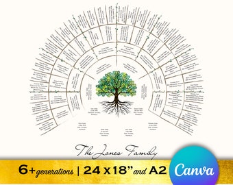 Family Tree Canva template; 6 generation Tree of Life design; gift for newlyweds, inlaws, and family reunions; digital download