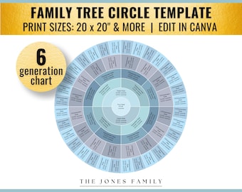 French Blue 6 Generation Family Tree Circle Template (20x20, Canva)