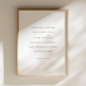 2 Corinthians 5 17 KJV Wall Art | Printable Bible Verse Art | Minimal Scripture Art Print | Modern Christian Art | 2 Corinthians 5 Sign