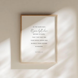 Matthew 5 16 Wall Art | Simple Scripture Wall Art Printable | Minimal Bible Verse Digital Download | Let Your Light Shine | Christian Gift