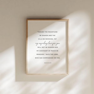 Isaiah 54 10 | Minimalist Isaiah 54 Wall Art Printable | Isaiah 54 Printable Scripture | Though the Mountains Be Shaken | Bible Verse Art