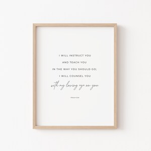 Psalm 32:8, I Will Instruct You, Printable Bible Verse, Bible Verse Wall Art, Minimalist Scripture Print, Graduation Gift, Christian Gift