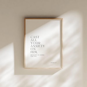 1 Peter 5 7 Wall Art | Cast All Your Anxiety On Him | Minimal Christian Art | Modern Bible Verse Art | Printable Christian Wall Art
