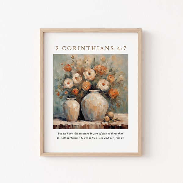 2 Corinthians 4 7 | Vintage Christian Art Print | Scripture Printable | Bible Verse Wall Art | Christian Home Decor | Digital Download