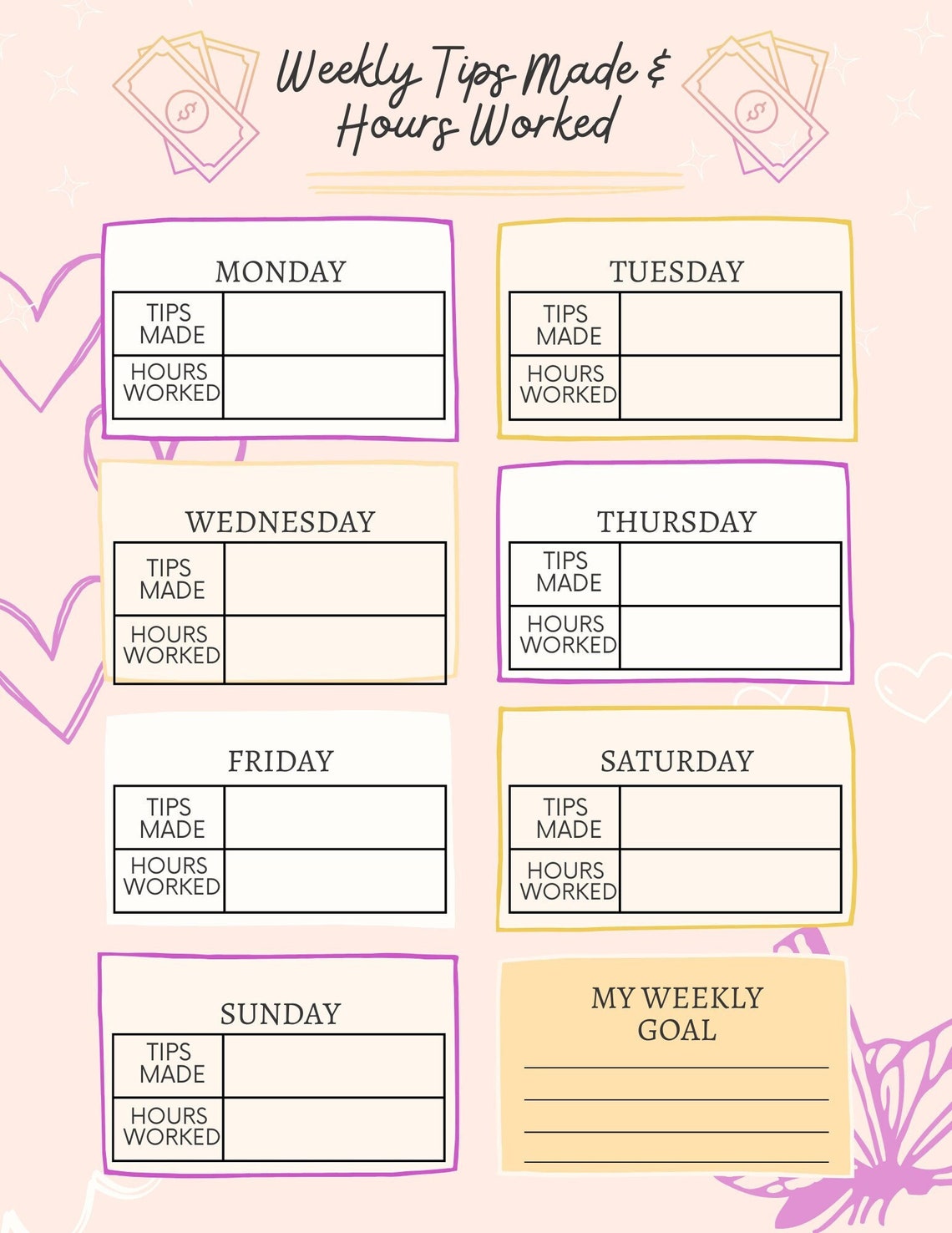 Tip Tracker Weekly - Etsy