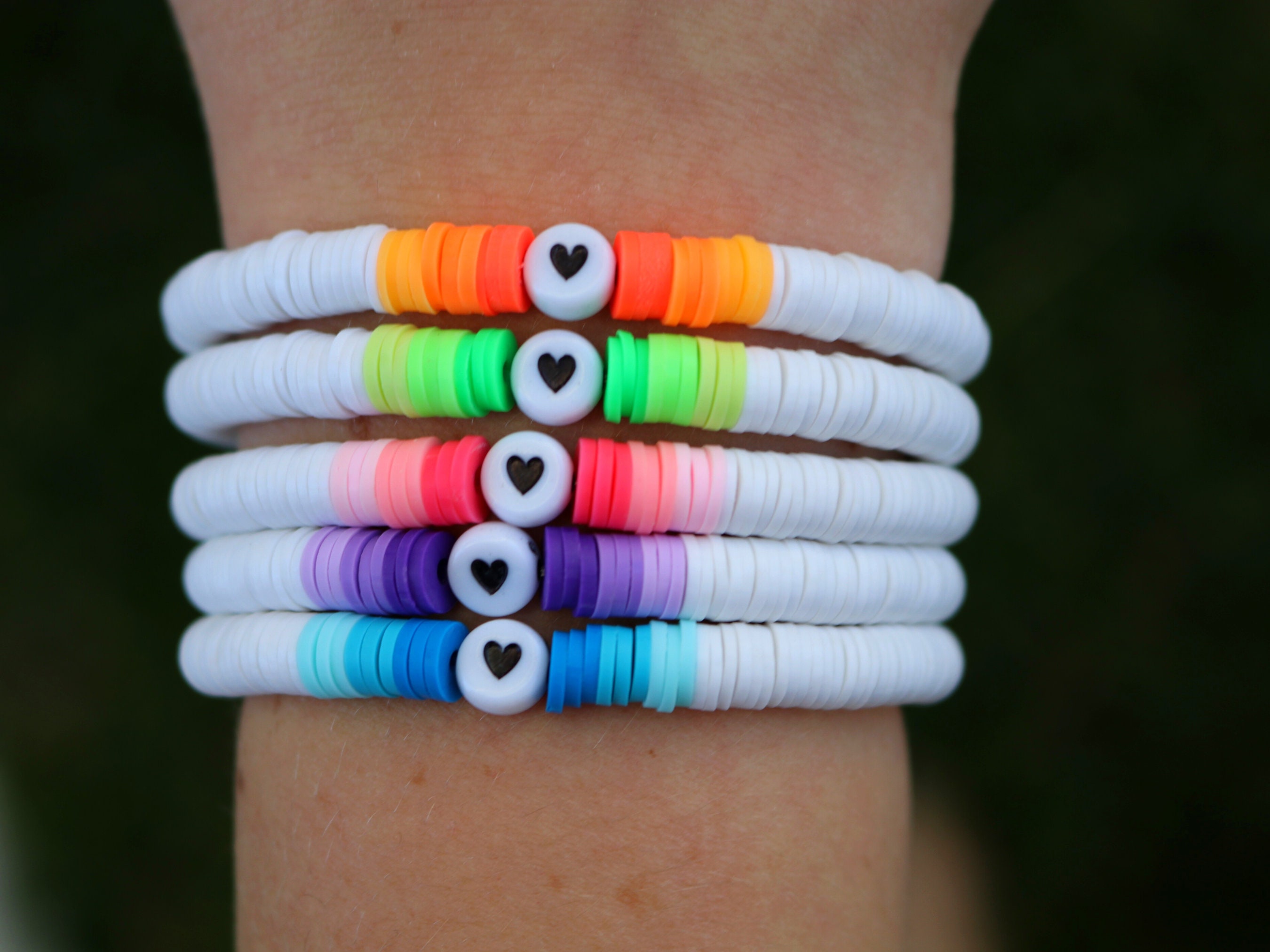 Clay Bead/flat Bead Bracelets With White Seed Beads 