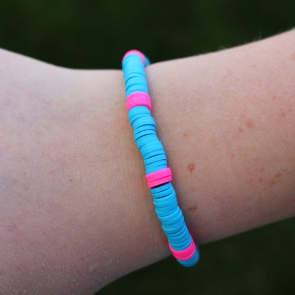 Neon Pink & Blue Clay Bead Bracelet/ Flat Clay Bead Bracelet | Gift for Her | Clay Bead Bracelet| Gift for Her| Clay Bead Bracelets| Summer|